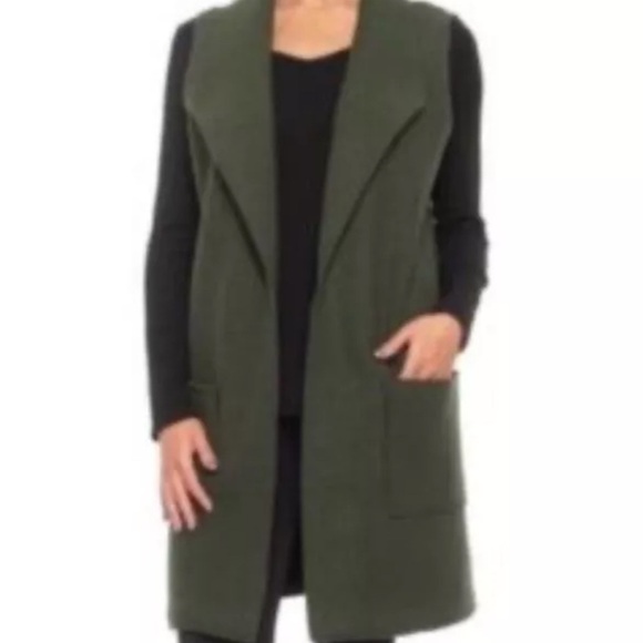 Tahari Wool Viscose Blend Sleeveless Open Front Cardigan Moss Green Women’s M - Picture 4 of 6